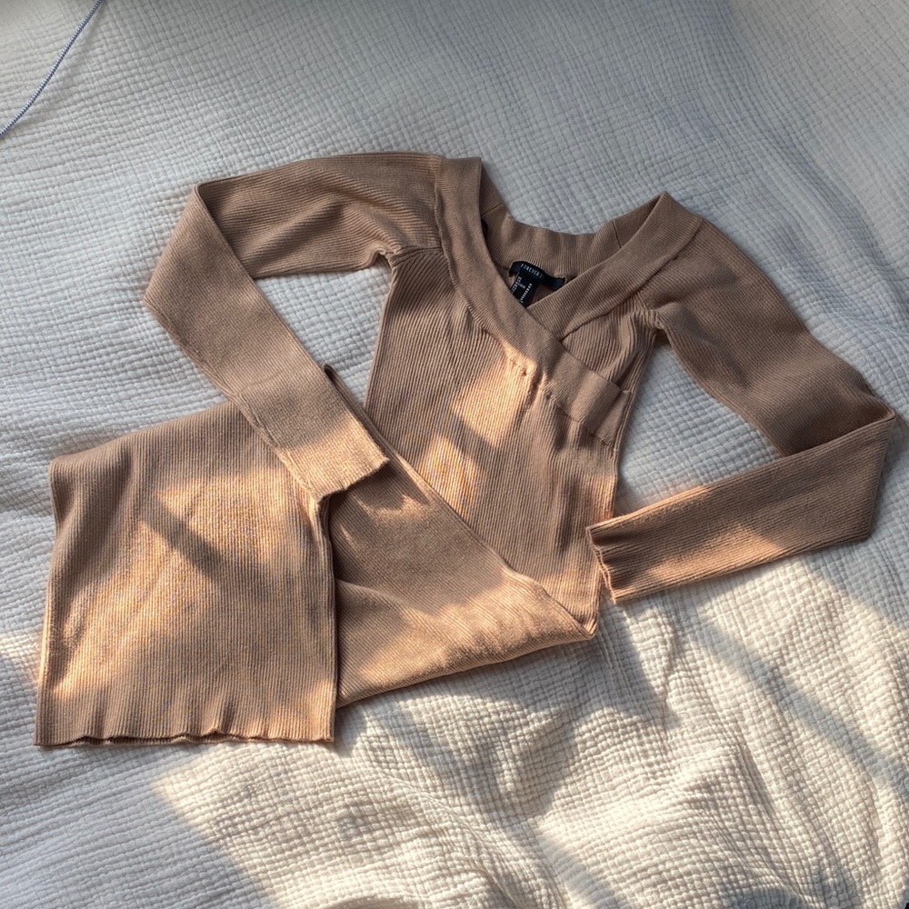 Tan Maxi Ribbed Knit Sweater Dress